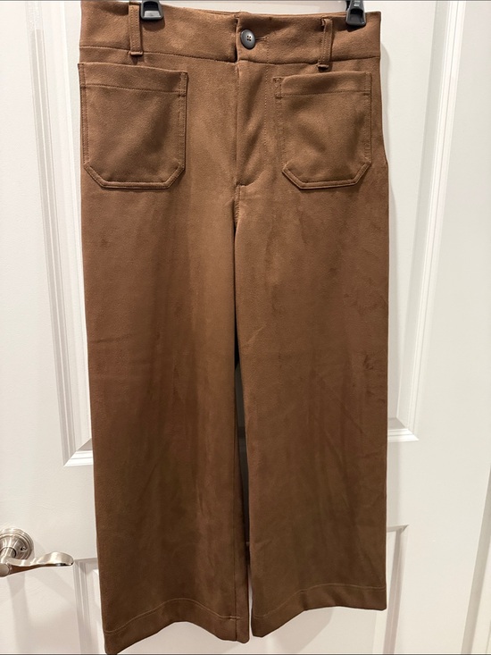 Maeve Pants - Maeve/Anthropologie Colette Faux Suede Brown Wide-Leg Cropped Pants